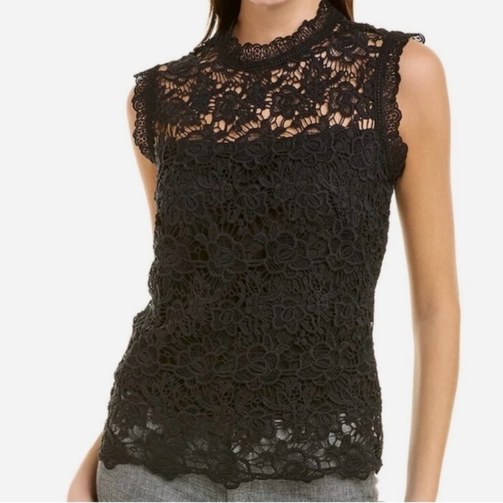 Nanette Lepore Dark Feminine Black Lace Crochet Sleeveless Top Medium EUC
